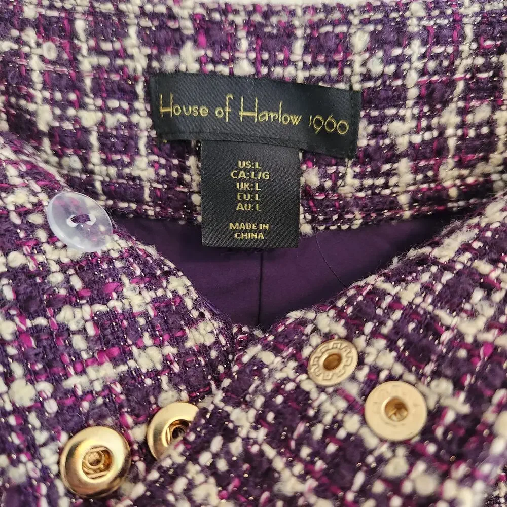House of‎ Harlow 1960 Women's Size Large Tweed Purple/White Plaid Shorts New